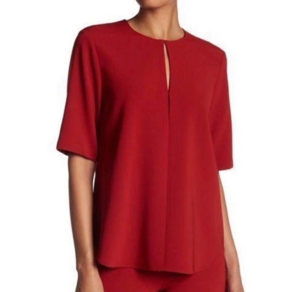 Theory Burnt Red Antazie Admiral Crepe Top S reg $265 Valentines! - Picture 1 of 8